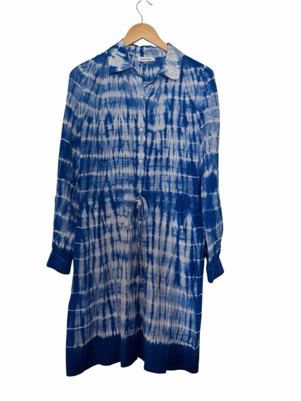 Calvin Klein Silk Tie-dye Casual Midi dress.  Blue & White Size  S